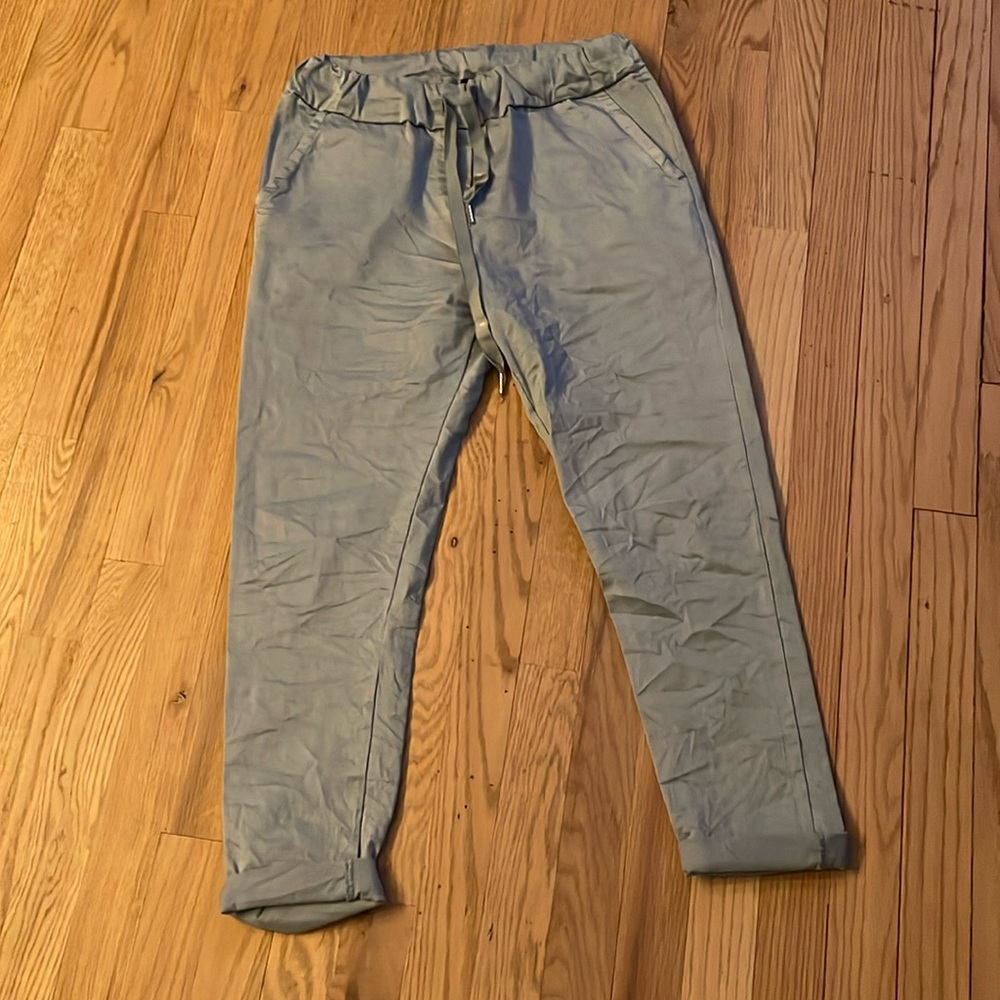 VENTI6 Beige Crinkle Drawstring Stretch Jogger Pants -Made in Italy